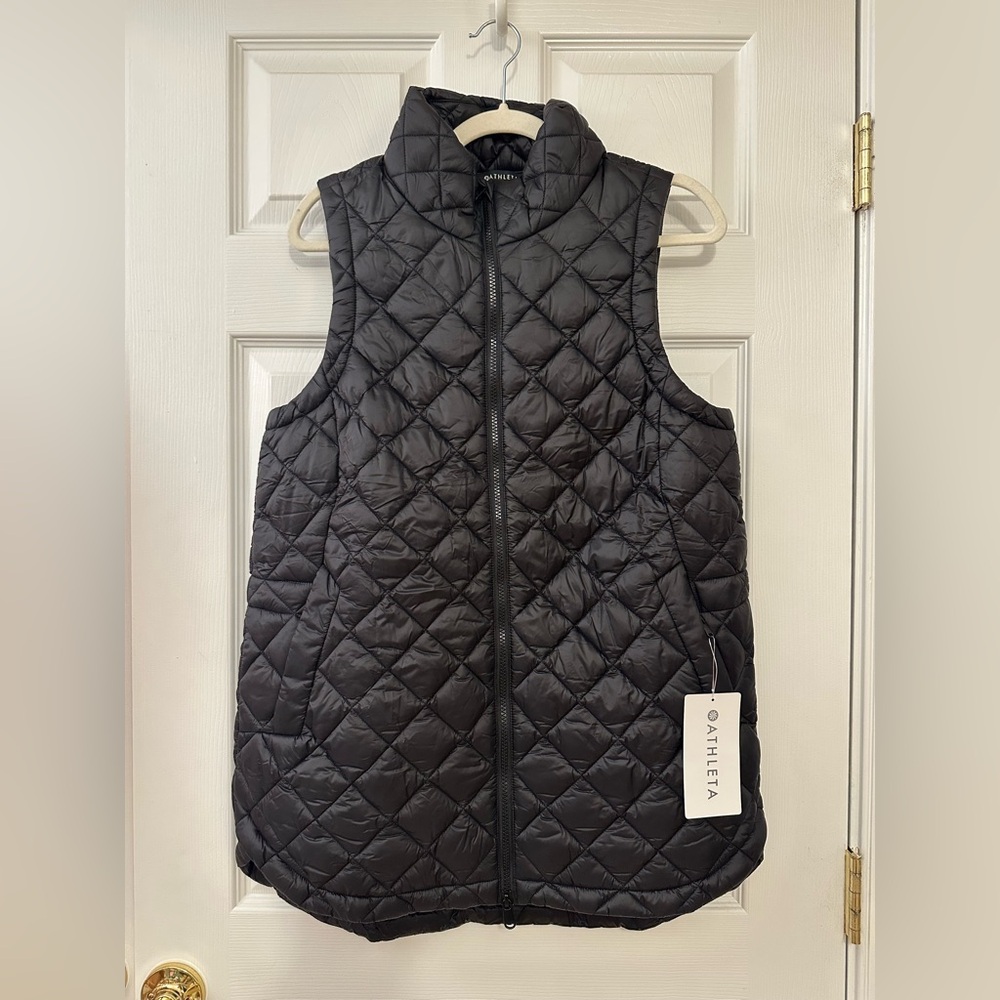 Athleta Whisper Featherless Vest, M TALL, black, NWT